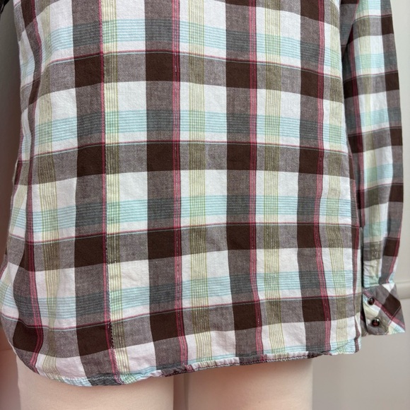 Shyanne Cotton Western Snap Front Brown Plaid Shirt Sz L Floral Embroidery Rodeo - Picture 12 of 17